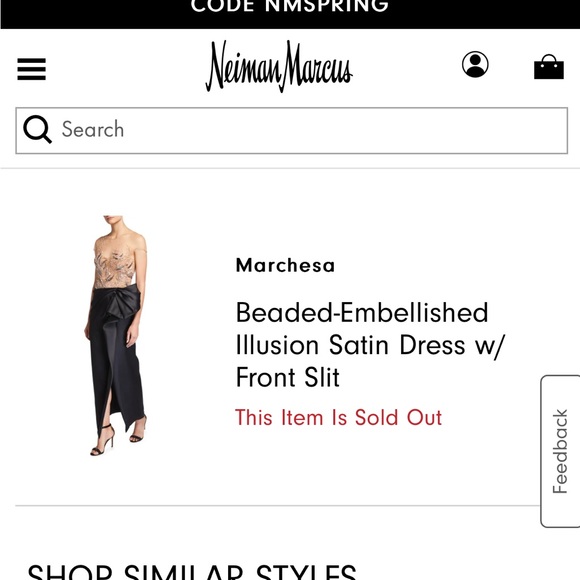 Marchesa beaded embellished illusion satin dress with front slit - Picture 2 of 16